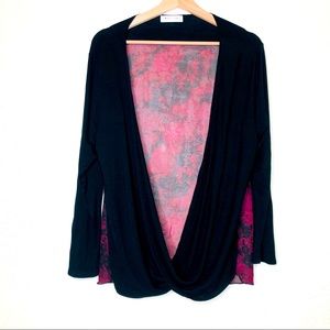 Lovecrazy Red & Burgundy Long Sleeve Plunge Blouse